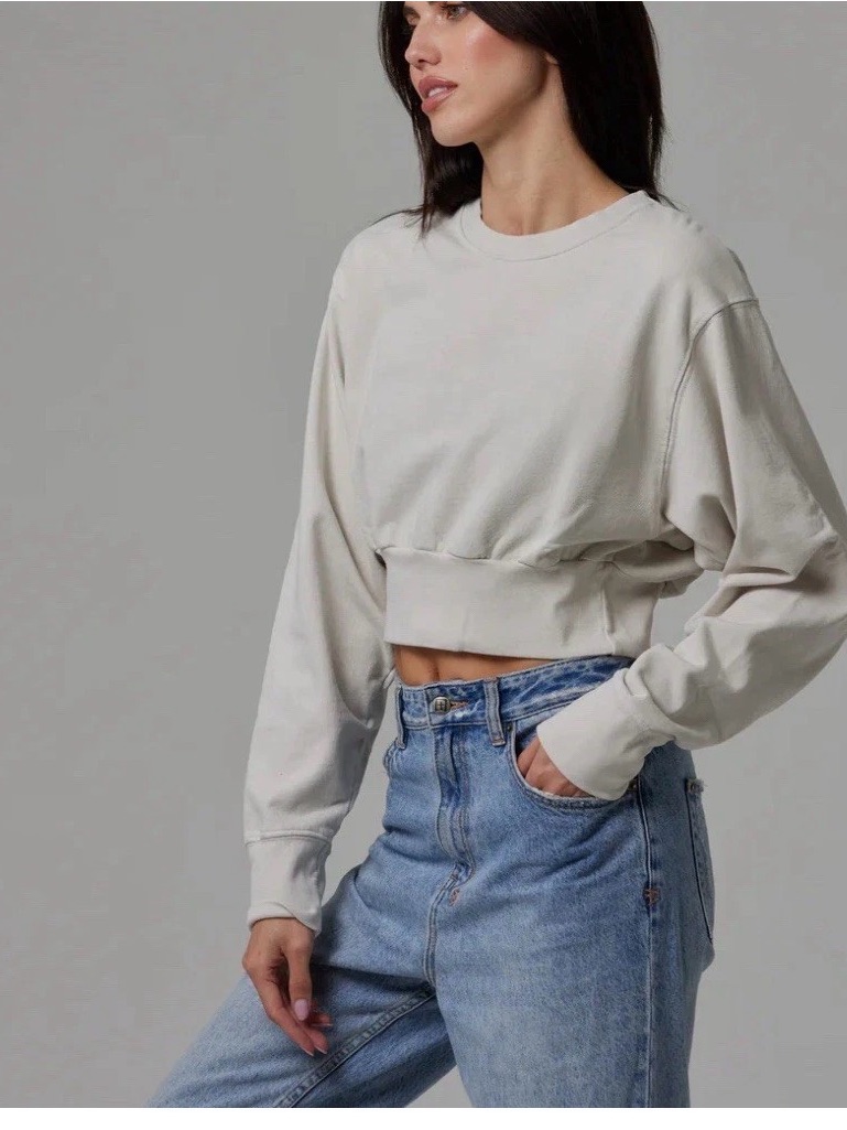 Talentlessw Women’s Dolman Crop Crewneck Sweatshirt Size M Cream